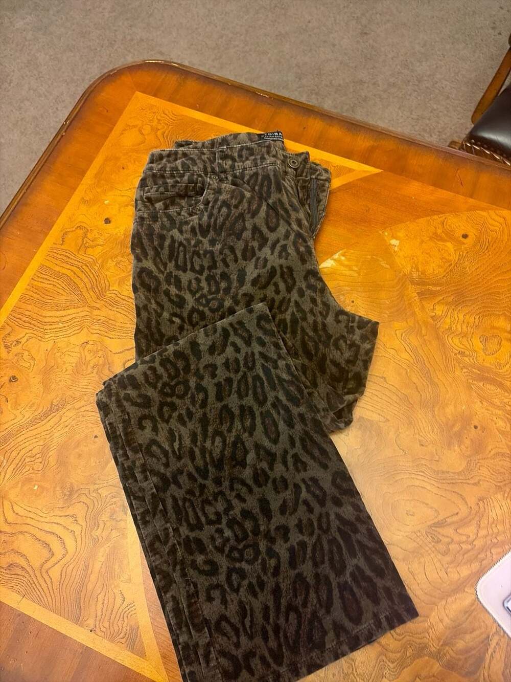 Tribal Stretch Leopard Print Corduroy Pants Petite Size 10P